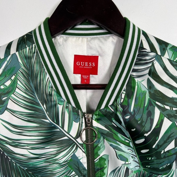 Guess Los Angeles Bomber Jacket Green Leaf Print, Sz S - Picture 3 of 11